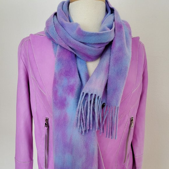 NEW Nordstrom Cashmere Scarf fringe tie dyed brunello blue purple unisex pink - Picture 1 of 7